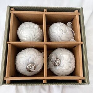 4 Kugel Style Mercury Glass White Ornaments Set